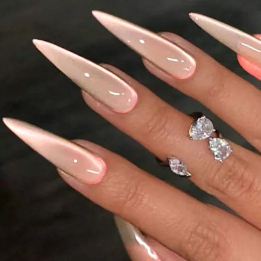 Ingvn  24Pcs Simple Solid Color White Press on Nails Long Style Almond False Silver Nails Fashion Cat's Eye Design Stiletto Nail Tips