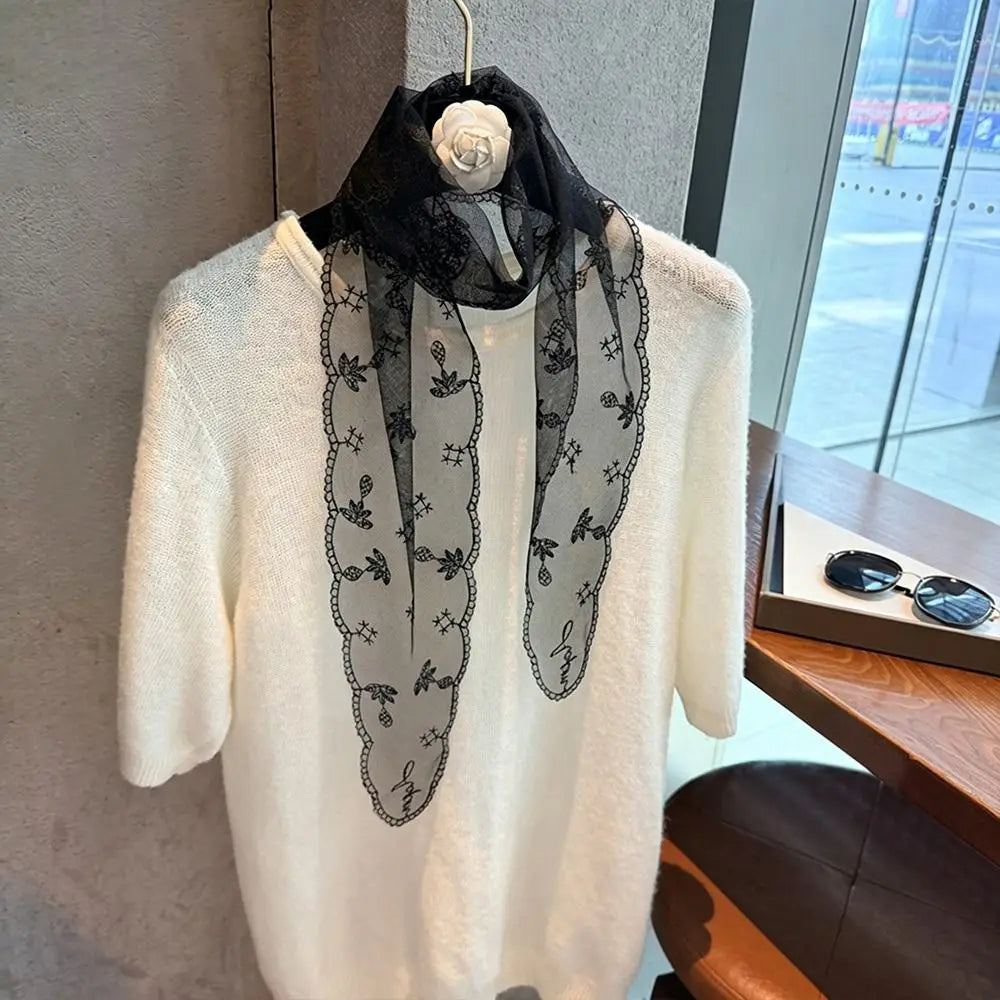 Ingvn  Versatile Y2k Long Scarf Narrow Solid Color Floral Lace Scarf Headbands Women