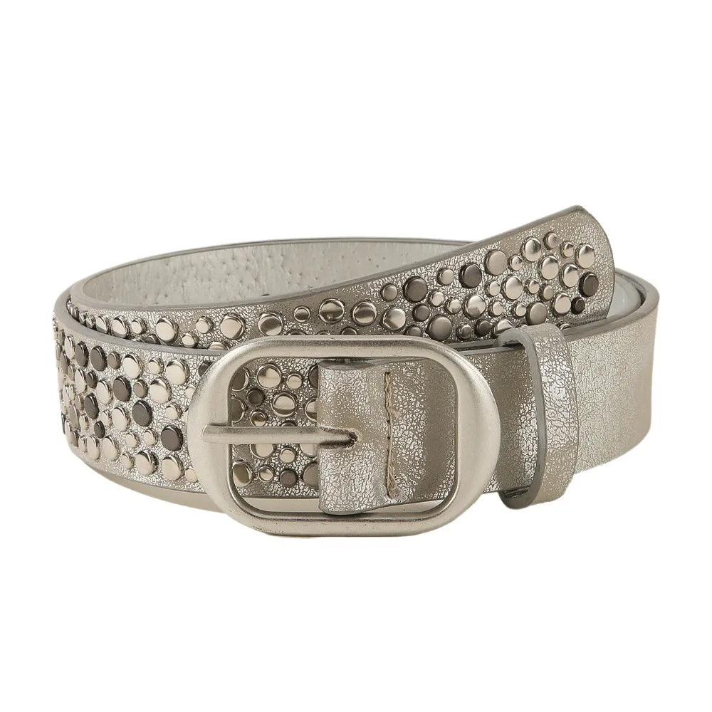Ingvn  Trend Alloy Buckle Women's Belt Rivet Decoration Pu Leather Casual Waist Belt Punk Style Needle Buckle Belt Pants Decoration