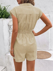 Ingvn  Summer Women's Clothing Casual Striped Short Sleeve Romper For Woman Elegant Commuter Playsuit Lightweight Cotton Capri Pants