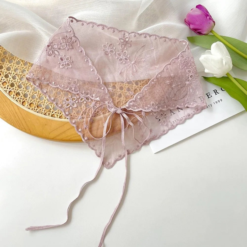 Ingvn  Casual Vintage Lace Flower Hair Scarf Cute Thin White Bandanas for Women Chic Style Bohemian Triangle Head Scarf Photography