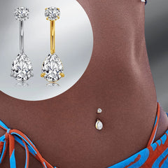 Ingvn  14G 10mm Stainless Steel Belly Button Rings, Round Droplet Cubic Zirconia Belly Rings, Belly Barbell Piercing Navel Piercings