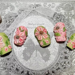 10Pcs Handmade Manicure Short Coffin Fake Nails Flower Limite Nails Press On Nails Design with Adhesive Nail File Set