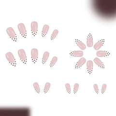 Ingvn  24pcs Medium Short Press on Nails White French Coffee Brown Dots False Nails Woman Almond Nail Tips Finger Nails with Tools