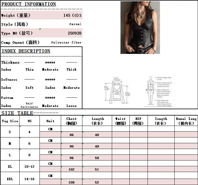 Ingvn  Irresistible Vest Luxuriously PU Leather Vest Figure Flattering Crop-length Vest Urban Contemporary Fauxleather Waistcoat