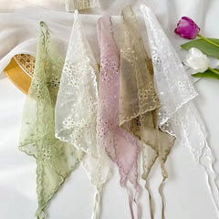 Ingvn  Casual Vintage Lace Flower Hair Scarf Cute Thin White Bandanas for Women Chic Style Bohemian Triangle Head Scarf Photography