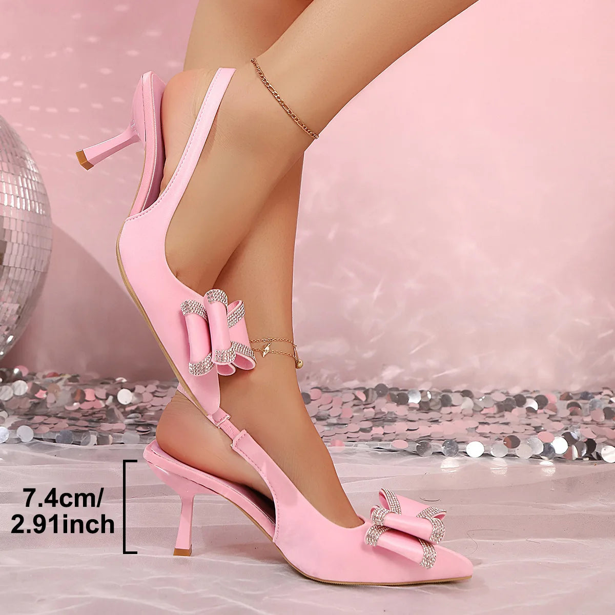 Ingvn  New Style Elegant Light Luxury Pointed High Heels Rhinestone Bow Women's Shoes Suede Shallow Stiletto Heel Fashion Sandals