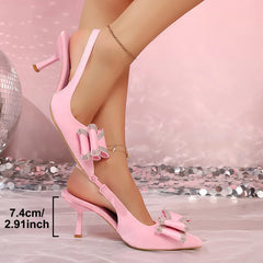 Ingvn  New Style Elegant Light Luxury Pointed High Heels Rhinestone Bow Women's Shoes Suede Shallow Stiletto Heel Fashion Sandals