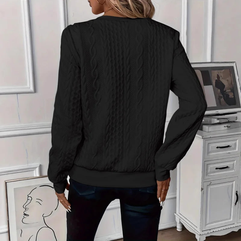 Ingvn - Ingvn - European American New Spring Autumn Style Crewneck Fashionable Versatile Knit Long Sleeve Zip Sweatshirt Designed Women's Top