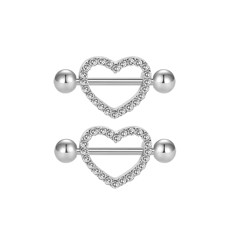 Ingvn  1Pair Heart Shaped Nipple Rings Piercing Jewelry for Women Sexy Clips Stianless Steel Nipple Ring Clamps Pierced Body Jewelry