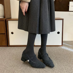 Ingvn  Autumn Winter New Korean Version French Light Luxury Retro Niche Design High-heeled Square Plush Single Shoes Women's Shoes