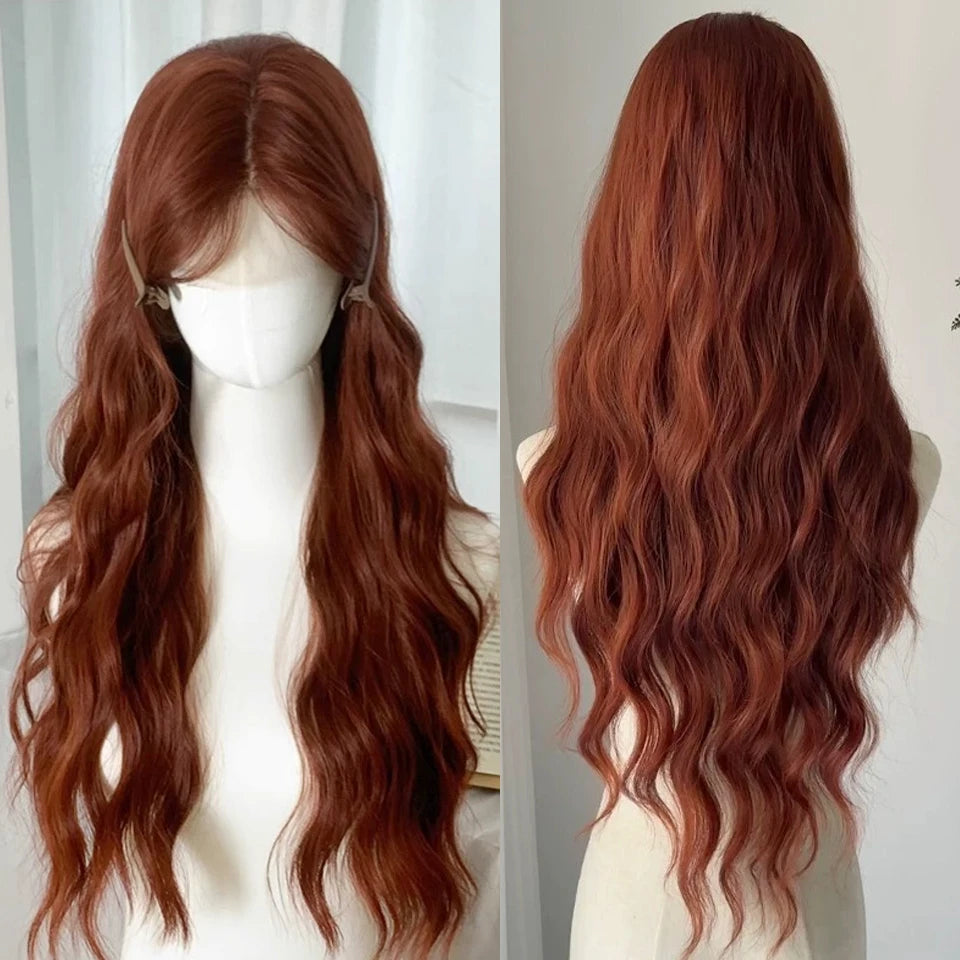 Ingvn  ﻿Long Wavy Ombre Pink Lolita Wig Synthetic Natural Cosplay Small Area Lace Wig Halloween Party Costume Wig for Women Daily Wear