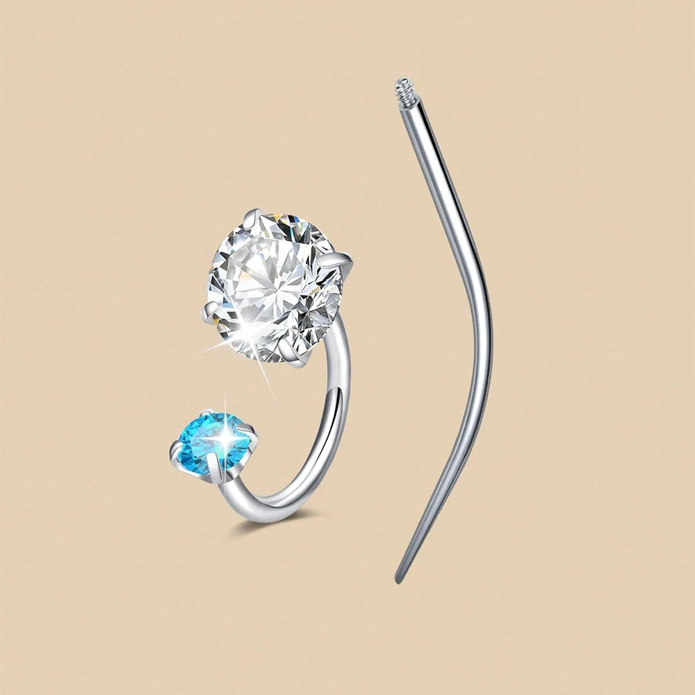 Ingvn  Colorful CZ Horseshoe Nose Rings Studs With 1pc Taper, 18G Stainless Steel Nose Studs, Lip Eyebrow Helix Ear Piercing