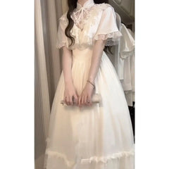 Ingvn  Elegant Vintage Lace White Lolita Dresses Summer Sweet Puff Sleeve Dress for Women New Slim Sweet Midi Dress Vestidos Mujer