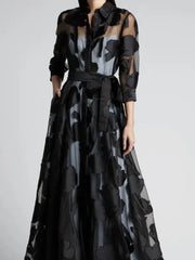 Ingvn  Sexy Knotted Waist Maxi Dresses Summer Dress Women Jacquard Mesh Dress No Lining Transparent Club Party Night Vestidos