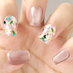 10PCS Short Square Press On Nails Cat Eyes Pink Fake Nails With Multi-Color Floral Designs Summer Collection For Women and Girls