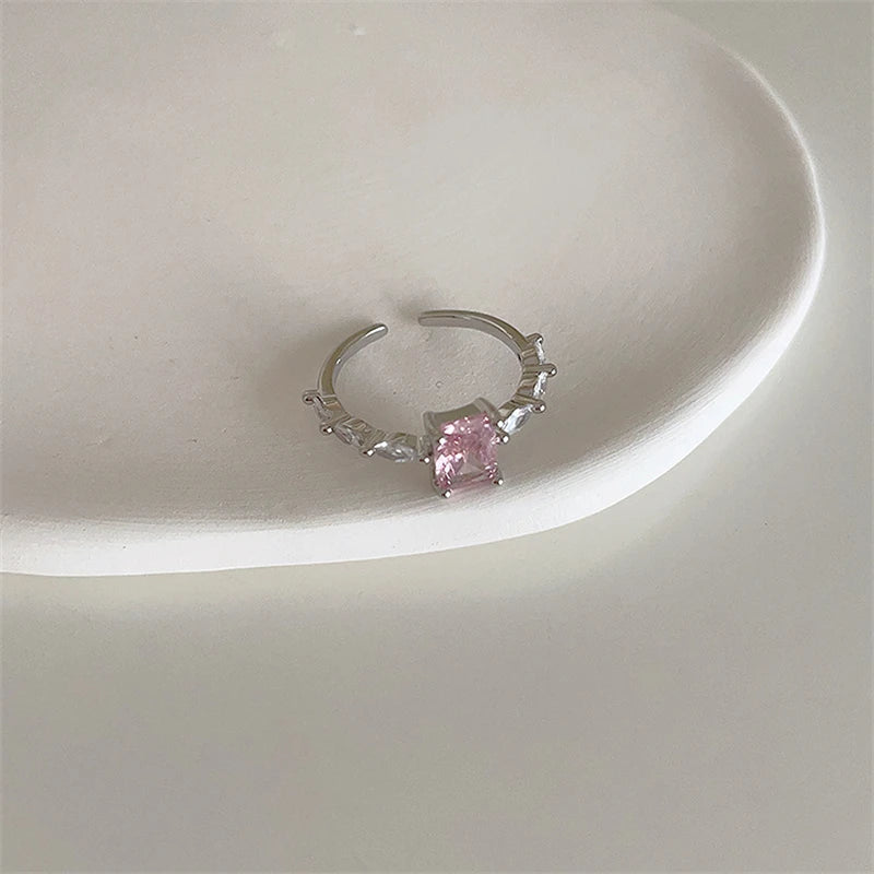 Ingvn  Pink Crystal Irregular Heart Rings Creative Zircon Bowknot Opal Love Heart Open Ring Y2K Shiny Rings for Women Party Jewelry