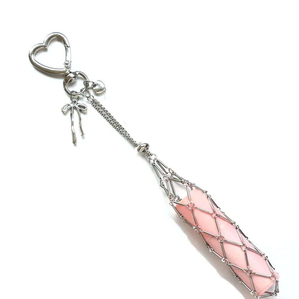 Ingvn  Stainless Steel Metal Net Pocket Lipstick Bag Keychain Charm Bag Accessories Interchangeable Lip Balm Keychain Silver Color Y2K
