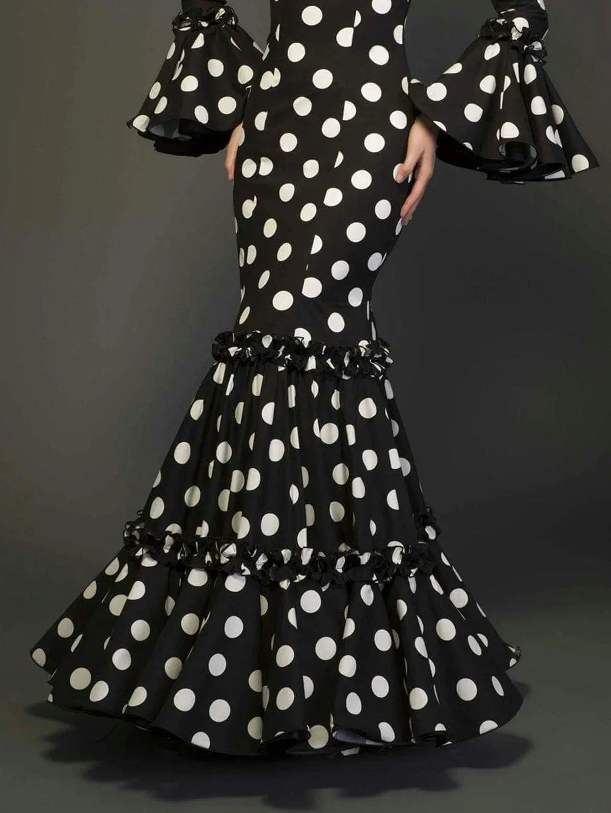 Ingvn  Polk Dot Print Long Dress for Women Flare Sleeve Ruffle Elegant Sexy Trumpet Dress Slim Round Neck Temperament Female Dresses