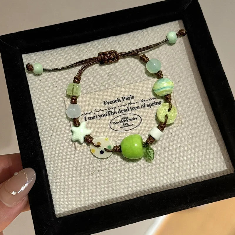 Ingvn  New Cute Geometry Star Conch Ceramic Glass Acrylic Beaded Bracelet Girl Kpop Aesthetic Charm Jewelry Y2K Marine Accessories