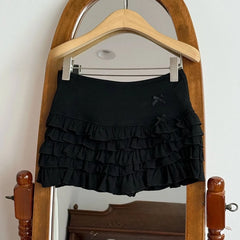 Ingvn  Sweet Kawaii Harajuku Mini Skirt Y2k Ruffled Lace Skirt Women Preppy Subculture Style Cute Bow Design Casual New Skirt