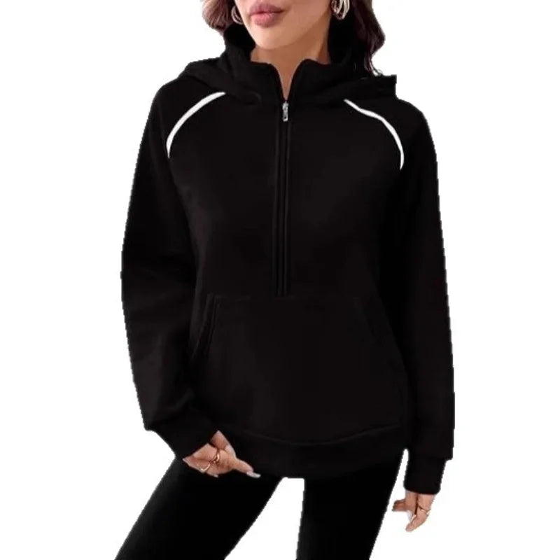 Ingvn - Womens European Style Hoodie Autumn Winter New Style Stand Collar Hooded Design French Sweatshirt Fashion Versatile Top