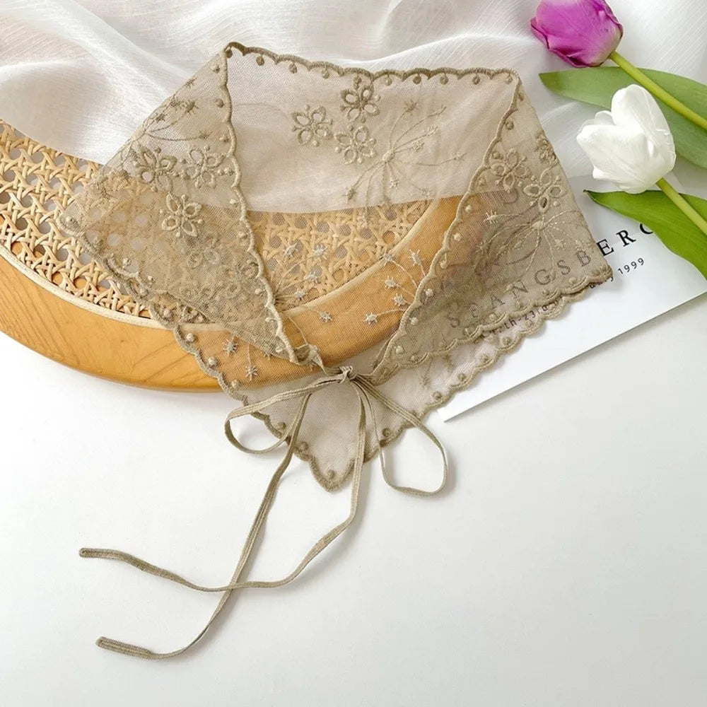 Ingvn  Casual Vintage Lace Flower Hair Scarf Cute Thin White Bandanas for Women Chic Style Bohemian Triangle Head Scarf Photography