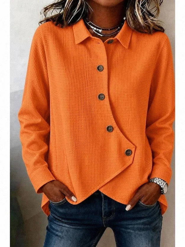 Ingvn  Casual Loose Solid Irregular Shirt & Blouse Women Autumn Winter Fashion Button Long Sleeve Shirts Tops Femme