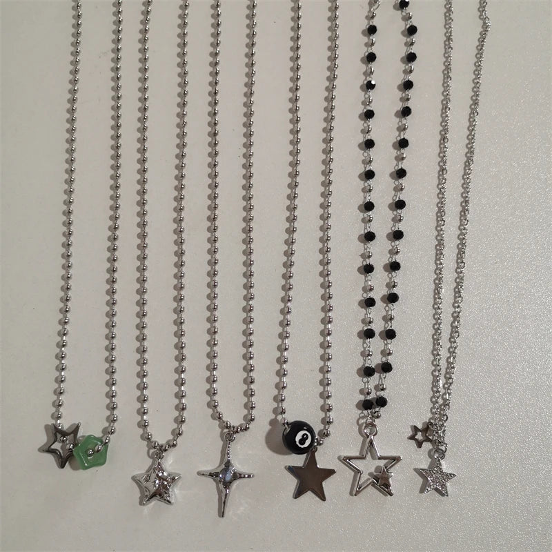 Korean Fashion Chains Star Pendant Necklaces Punk Aesthetic Jewelry Boho Necklace for Women Goth Jewelry Y2K Grunge Rock