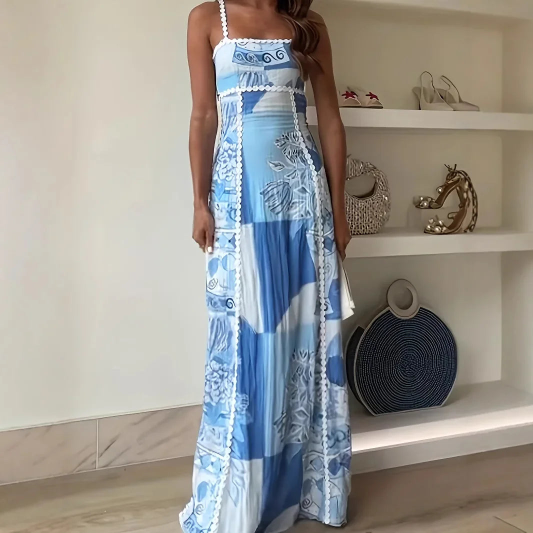 Ingvn  Casual Holiday Print Dress Women's Loose Summer Spring New Style Strapless Dress Polyester Fiber Mixed Fabric