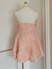 Ingvn  French Elegant Heavy Industry Socialite Birthday Party Dresses 3D Flower Diamond High Waist Slim A-line Fluffy Short Dress Women