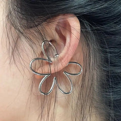 Ingvn  Fashion Exaggerated Hollow Flower Ear Bone Clip Non-Pierced Earring Silver Color Ear Cuff for Women Girls Aesthetic Jewelry 1pc