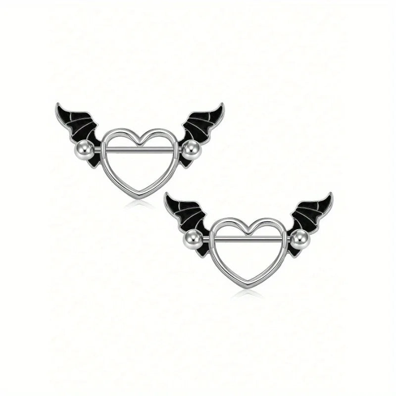 Ingvn  2pcs Halloween Elements Nipple Ring Nipple Piercing Jewellery Skeleton Hand Spider Heart Bat Wings Tight Spell Teeth Octopus