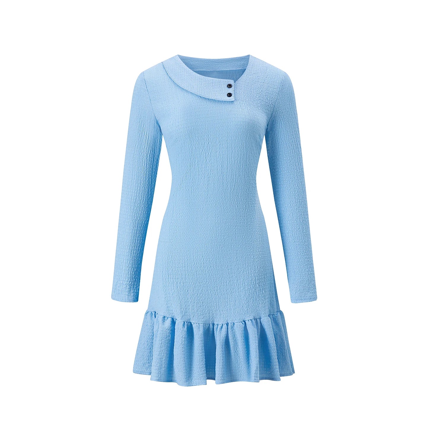 Ingvn - New Long Sleeve Dresses for Women Skew Collar Women Dress Elegant Solid A-LINE Dress Women Vestidos De Verano Mujer