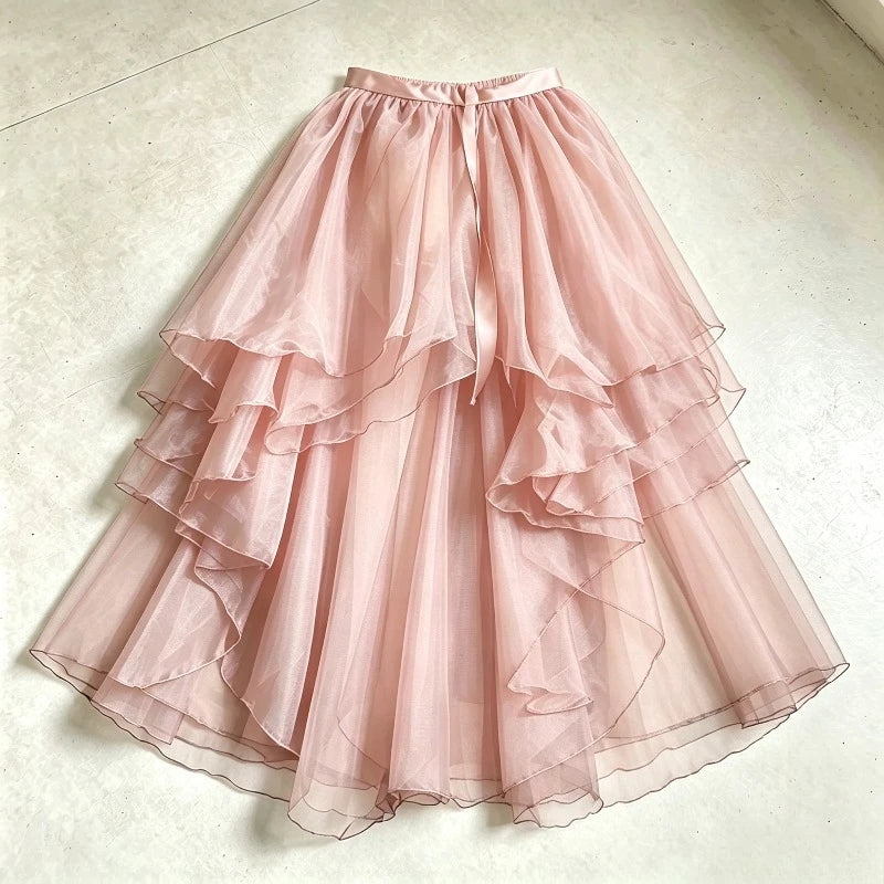 Ingvn  Y2k Kawaii Vintage Irregular Skirt Women Lolita Lace Ruffles Bow Skirt Harajuku Subculture Cute Party Outfit Skirt