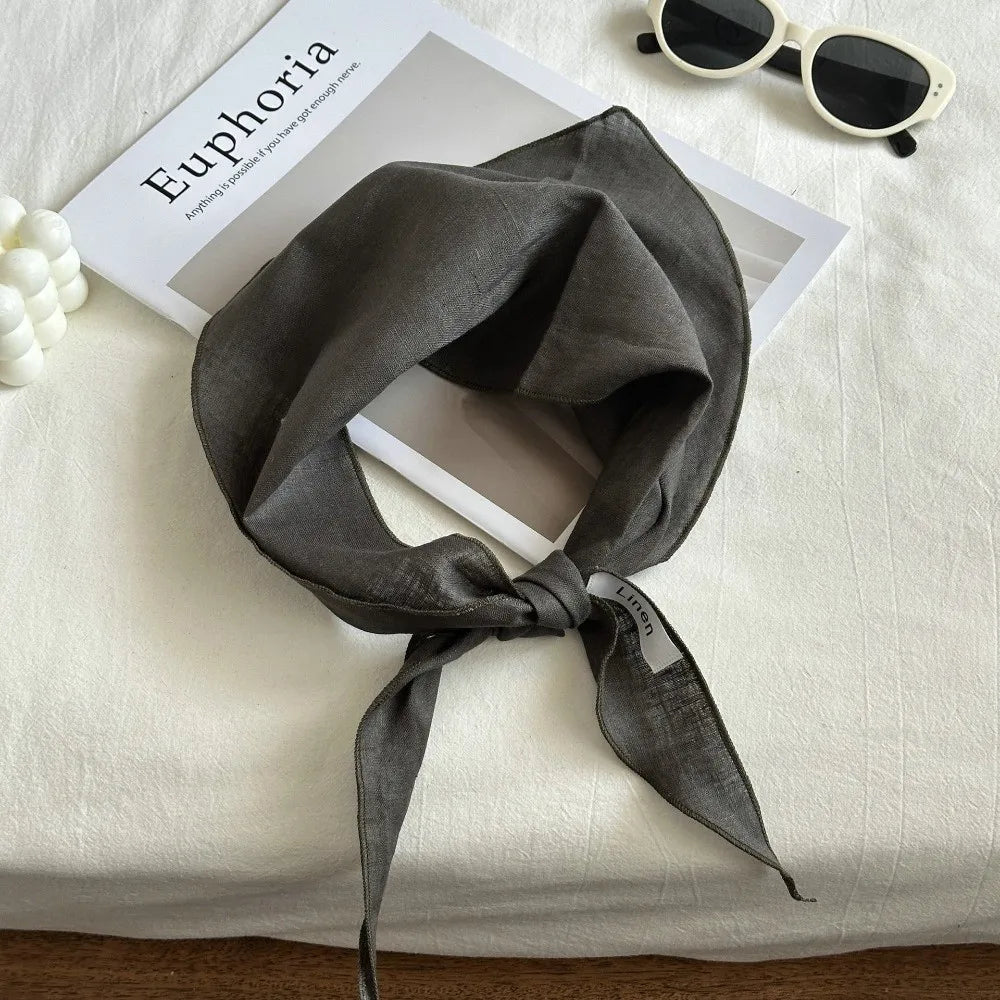 Ingvn - Mori Style Solid Color Linen Scarf Thin Fabric Comfortable Feel Headscarf Breathable Triangle Scarf Pastoral Style