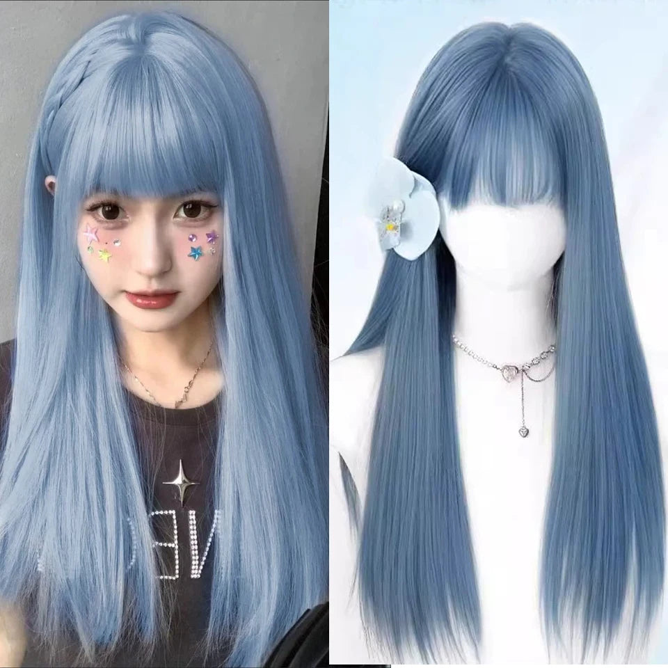 Ingvn  Long Wavy Brown Middle Part Wig Synthetic Lolita Wig Natural Cosplay Party Wig Daily Wear Halloween Costume Y2K Orange Wig