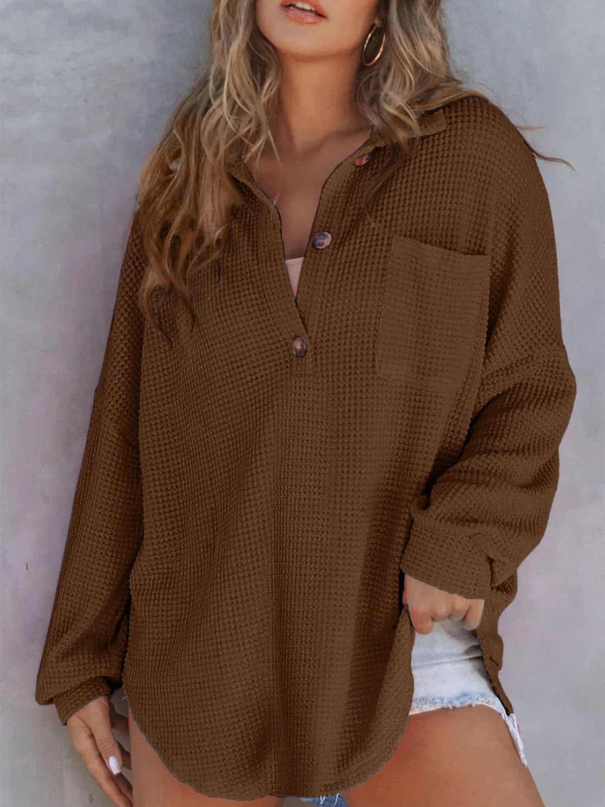 Ingvn  Spring Summer Women's Clothing Short Sleeve Waffle Knit Casual Wear Regular Fit Polyester Button Up Shirt For Ladies