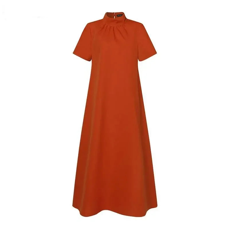 Ingvn  Plus Size Women's Fashion Solid Color Long Dress Elegant Ladies Casual Loose Short Sleeved Long Dress Dress Evening Dress