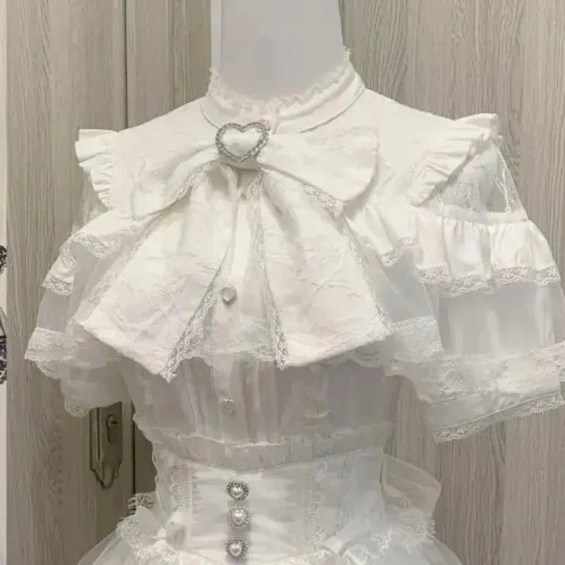 Ingvn  Japanese Harajuku Sweet Lolita Short Sleeve Blouse Women Y2K Lace Bow Subcultural Cute Daily Streetwear Outfit