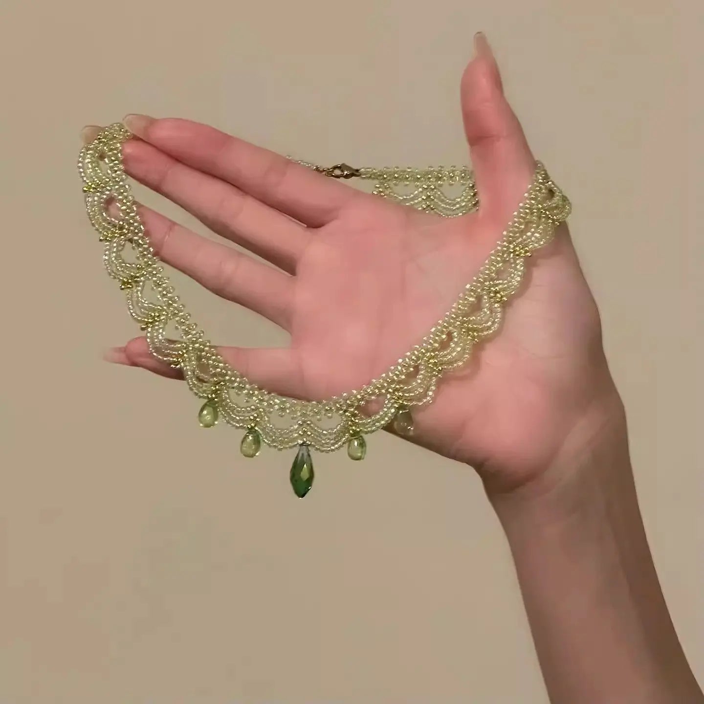 Ingvn  Luxurious Rice Bead Palace Style Necklace for Women Exquisite Bohemian Wedding Jewelry