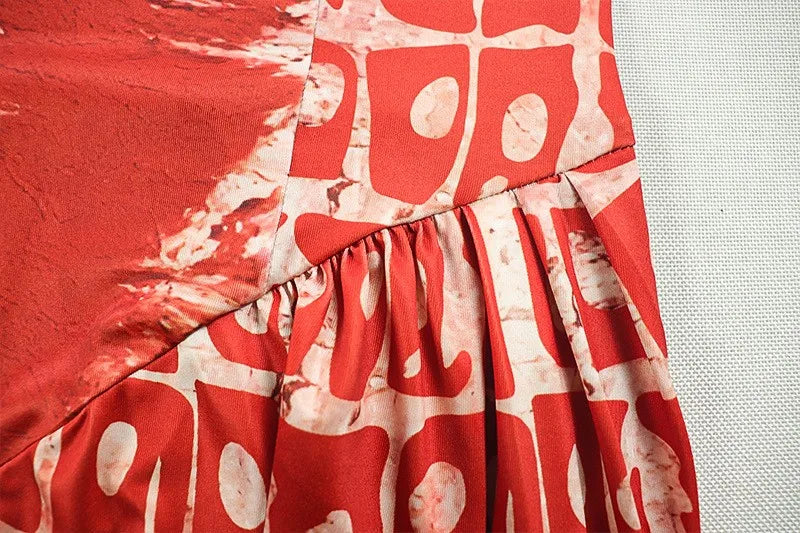 Ingvn  Summer Women's Clothing Slim Fit Round Neck Sleeveless Printed A Line Dress For Woman Milk Silk Ruched Bodycon Mini Skater