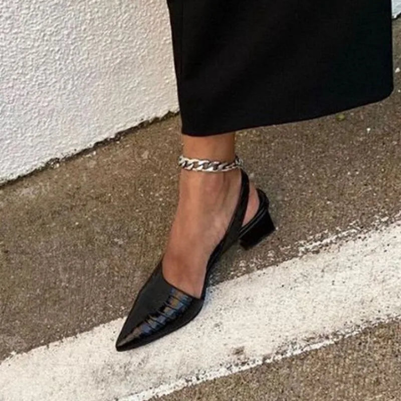 Ingvn  Plus Size 36-43 Shoes Women's Sandals Summer Women's Pointed Toes Pumps Mid Chunky Heels Slingback Vintage Lady Female Slippers