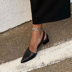 Ingvn  Plus Size 36-43 Shoes Women's Sandals Summer Women's Pointed Toes Pumps Mid Chunky Heels Slingback Vintage Lady Female Slippers