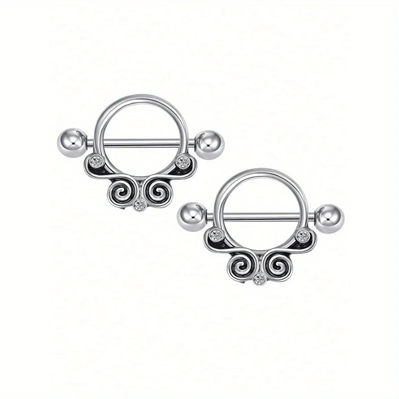 Ingvn  2pcs Halloween Elements Nipple Ring Nipple Piercing Jewellery Skeleton Hand Spider Heart Bat Wings Tight Spell Teeth Octopus