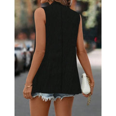 Ingvn  Women's Summer New Black Sleeveless Blazer Vest Stand Collar Open Front Cardigan Casual Office Outerwear