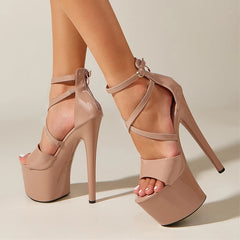 Ingvn - Sexy Extreme High Heels Platform Pole Dance Stripper Shoes Fashion Open Toe Buckle Strap Sandals Summer Zipper Women Pumps