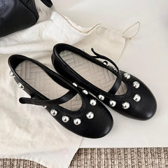 Ingvn - Fashion Rivet Sequined Mary Janes Women Ballet Flats Spring Autumn Comfortable Soft Soles Leather Walking Loafers Casual Shoes