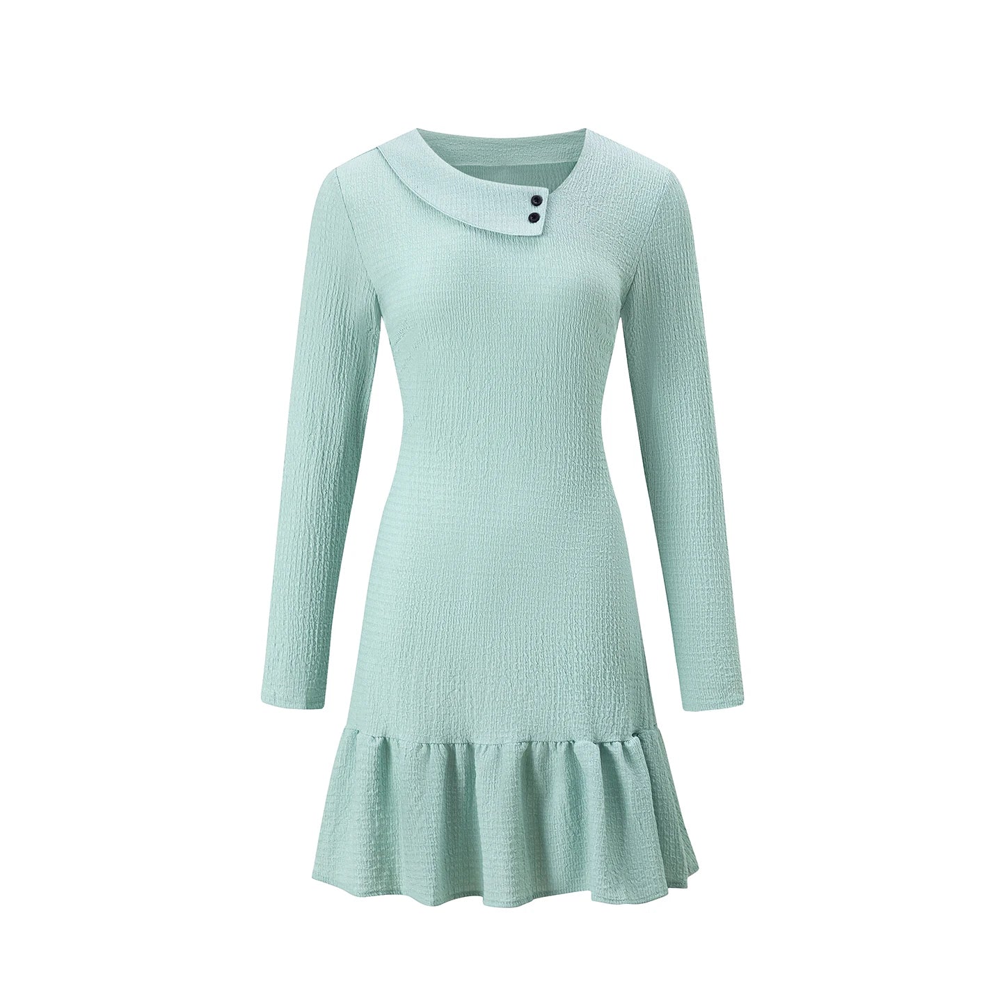 Ingvn - New Long Sleeve Dresses for Women Skew Collar Women Dress Elegant Solid A-LINE Dress Women Vestidos De Verano Mujer