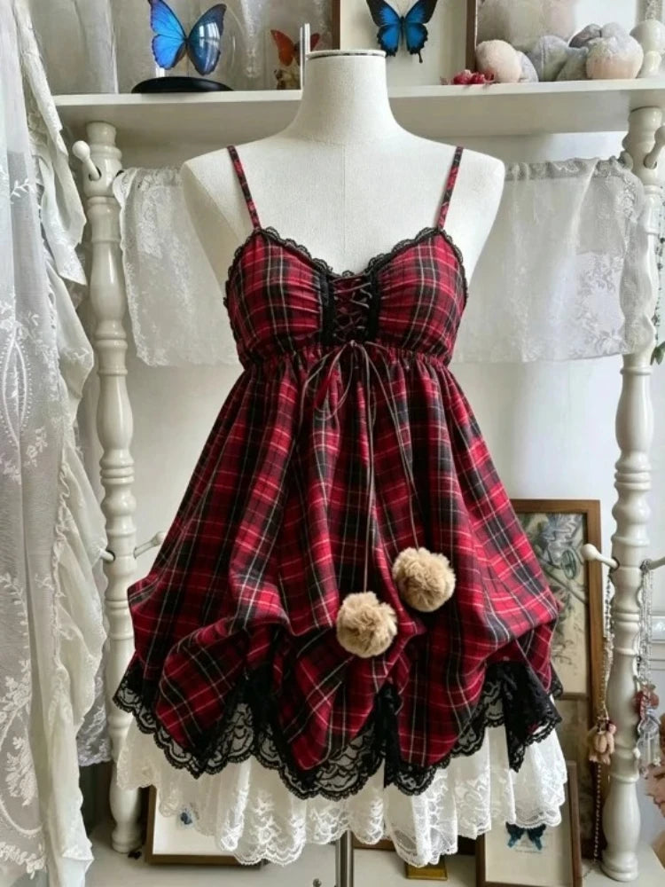 Ingvn  Gothic Vintage Lolita Bud Dress Women Y2K Harajuku Sweet Spaghetti Strap Mini Dress Casual Daily Fashion Outfits New